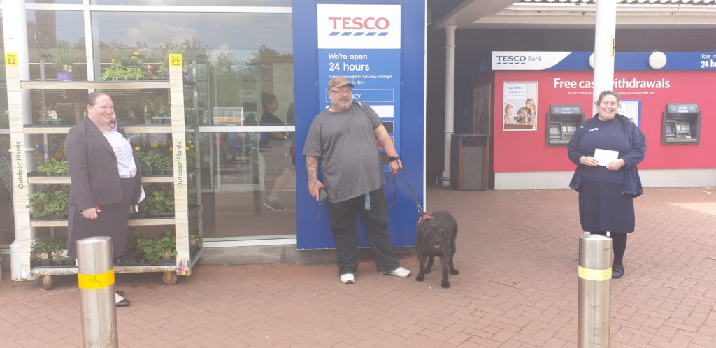 Collecting Tesco Trowbridge donation to Trowbridge Service Users group