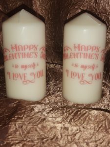 For our singles our valentines day candle is from your self with a special message.