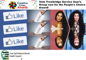 Vote for Trowbridge Service Users Group in the People Choice award we are the only goup in wiltshire so let give Trowbridge a big push.