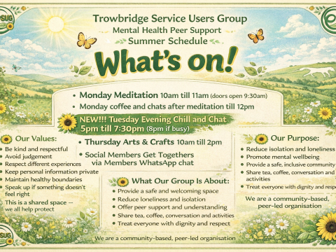 Trowbridge Service Users Group: Mental Health Peer Support Summer Schedule 2026